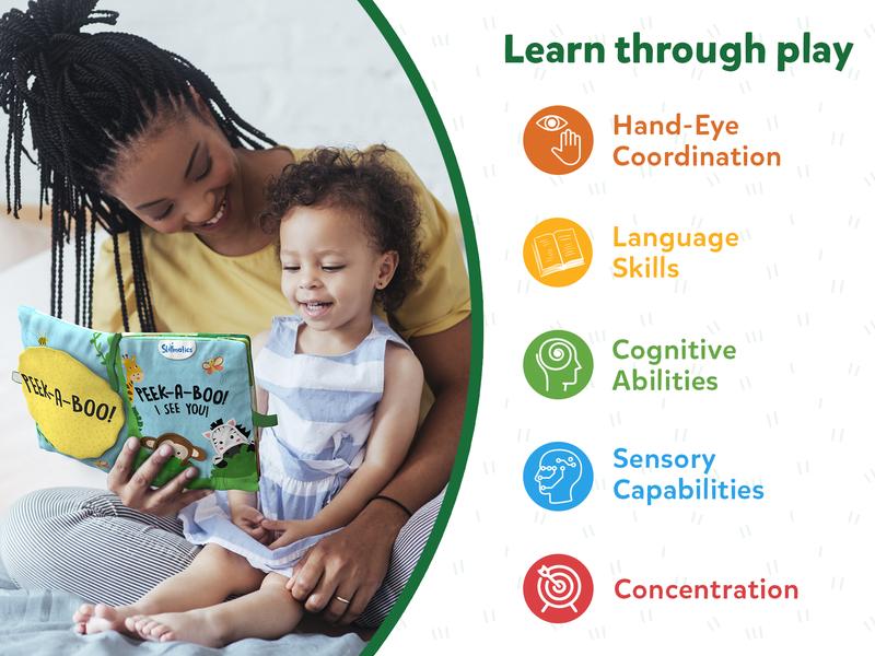Skillmatics Peek-A-Boo Jungle Book - Soft Cloth Book for Baby, Infant & Toddler Toys, Crinkle Pages for Sensory Play, Gifts for Ages 6 Months and Up
