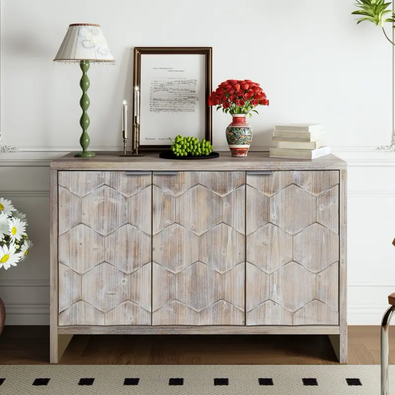 Natural Wood Indoor Storage Cabinet, Multipurpose Home Cupboard for Living Room Bedroom