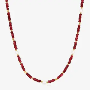 Red Garnet Beads + Pearls Necklace
