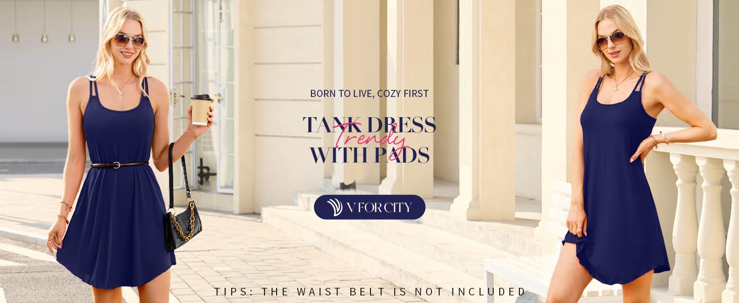V FOR CITY Womens Summer Dresses with Built in Bra Double Spaghetti Strap Beach Dress Scoop Neck Sundresses with Pockets SpringStatements