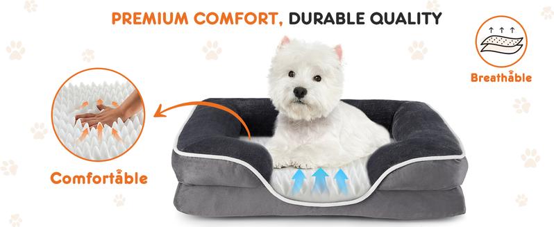Orthopedic Dog Bed, Memory Foam Pet Bed for Small Dogs & Cats with Washable Removable Cover Non-Slip Base Waterproof Liner Egg Crate Foam for Improved Sleep