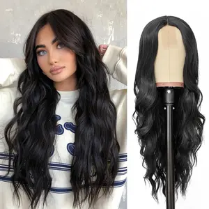 26 Inch Long Black Wig for Women – Natural Wavy Synthetic Wig with Middle Part, Heat Resistant Long Black Hair Wig for Daily Wear, Halloween & Cosplay