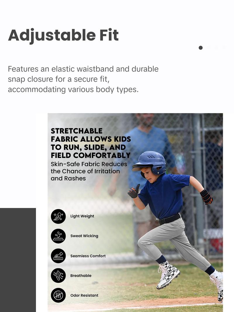 Penveer Youth Baseball Pants, Full Length Open Bottom Boys Baseball Pants with Durable Snap, Softball Pants, T Ball Pants (White) Athletic Wear