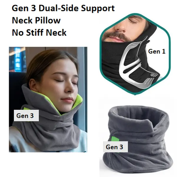 Gen 3 Lightweight Ergonomic Neck Rest Cushion, Dual-Side Support Breathable Orthopedic Neck Pillow - Airplane, Office Use