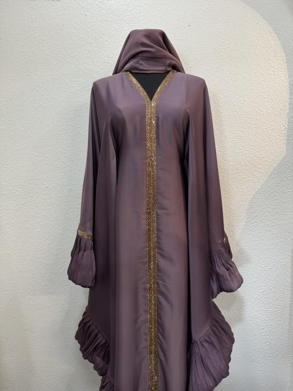 Dubai Butterfly Style Abaya -  Color with Gold Embellishments and Hooded Design