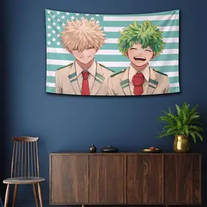 My Herro Academia Bakugo And Deku Wall Tapestry, Anime Wall Decor For Bedroom Living Room Dorm, Japanese Manga Fan Art Gift Home Decoration | 020226.R0477.ID01