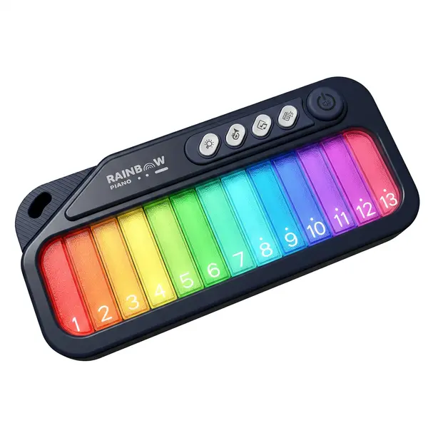 Popular Kids Mini Piano | Rainbow Light Pocket Keyboard | Travel | Bedtime & Play | BPA-Free | Non-Toxic | 13 Keys | 5 Tones | 3 Modes | Birthday Gift for Boys and Girls Aged 1-6