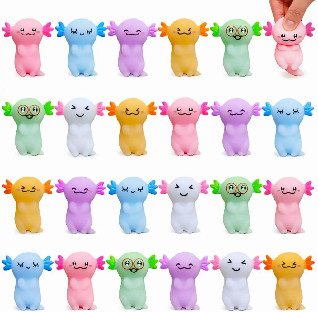 24 PCS Axolotl Mochi Squishy Toys, Cute Mini Squishies Fidget Sensory Squeeze Toys for Kids & Adults, Stress Relief Anxiety