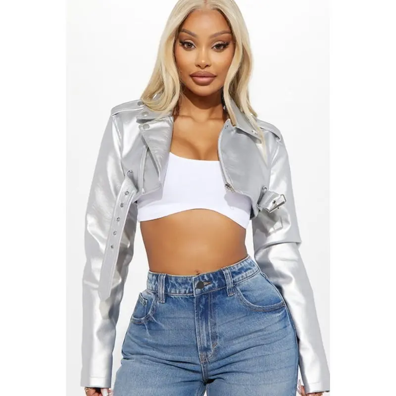 Pop It Crop It Faux Leather Jacket - Silver 2