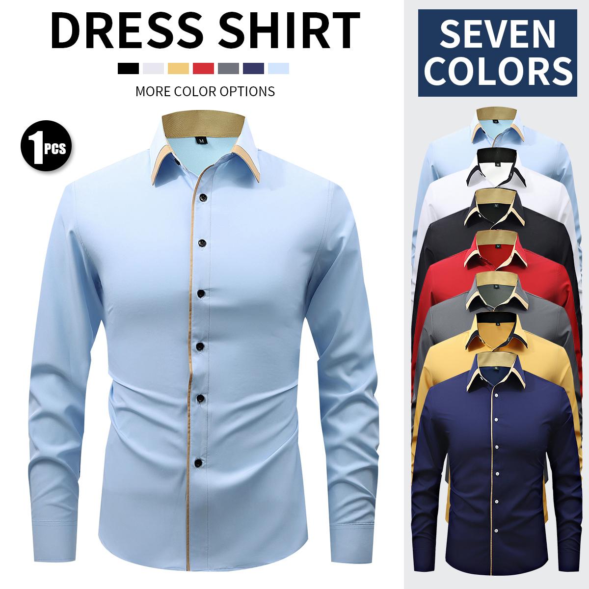 Non-marking pressed rubber high elastic men's shirt long sleeve silky smooth solid color men's top
