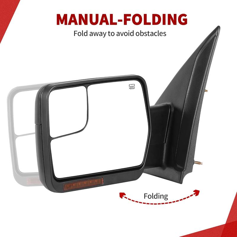 YITAMOTOR Towing Mirrors for 2007-2014 Ford F150 Power Heated Mirrors with Dual Turn Signal Light Puddle Light and Black Blind Spot Mirrors Car Accessories Automotive Replacement