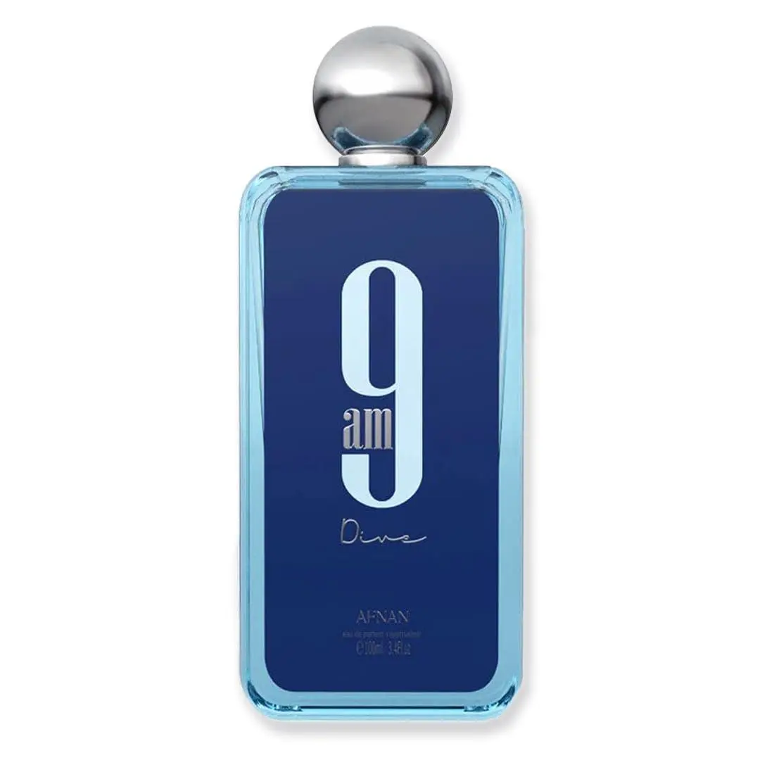 AFNAN 9AM Dive Unisex Eau de Parfum Spray, 3.4 Oz Aquatic Scent, Alcohol-Based Fragrance, Aqua Eau de Parfum, Cologne with Lemon & Mint Spark Energy