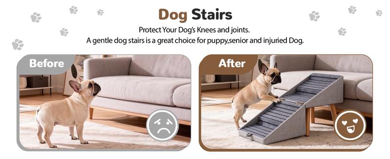 17'' Dog Stairs Ramp for Couch | Wooden Ottoman Ramp for Sofa or Short Bed | for Senior,Small, Medium Dogs, Dachshund | 2-in-1 Convertible Home Step Stool with Wood Foot
