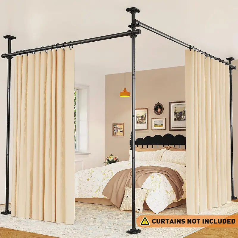 VANCASTLE Adjustable Room Divider Curtain Rod - No Drill Bedroom Separator Tension Curtain Frame, Free-Standing Space Divider for Room Separation - Height 4-10 Feet (1.2-3m), Width 28-114 Inches (71-290cm)