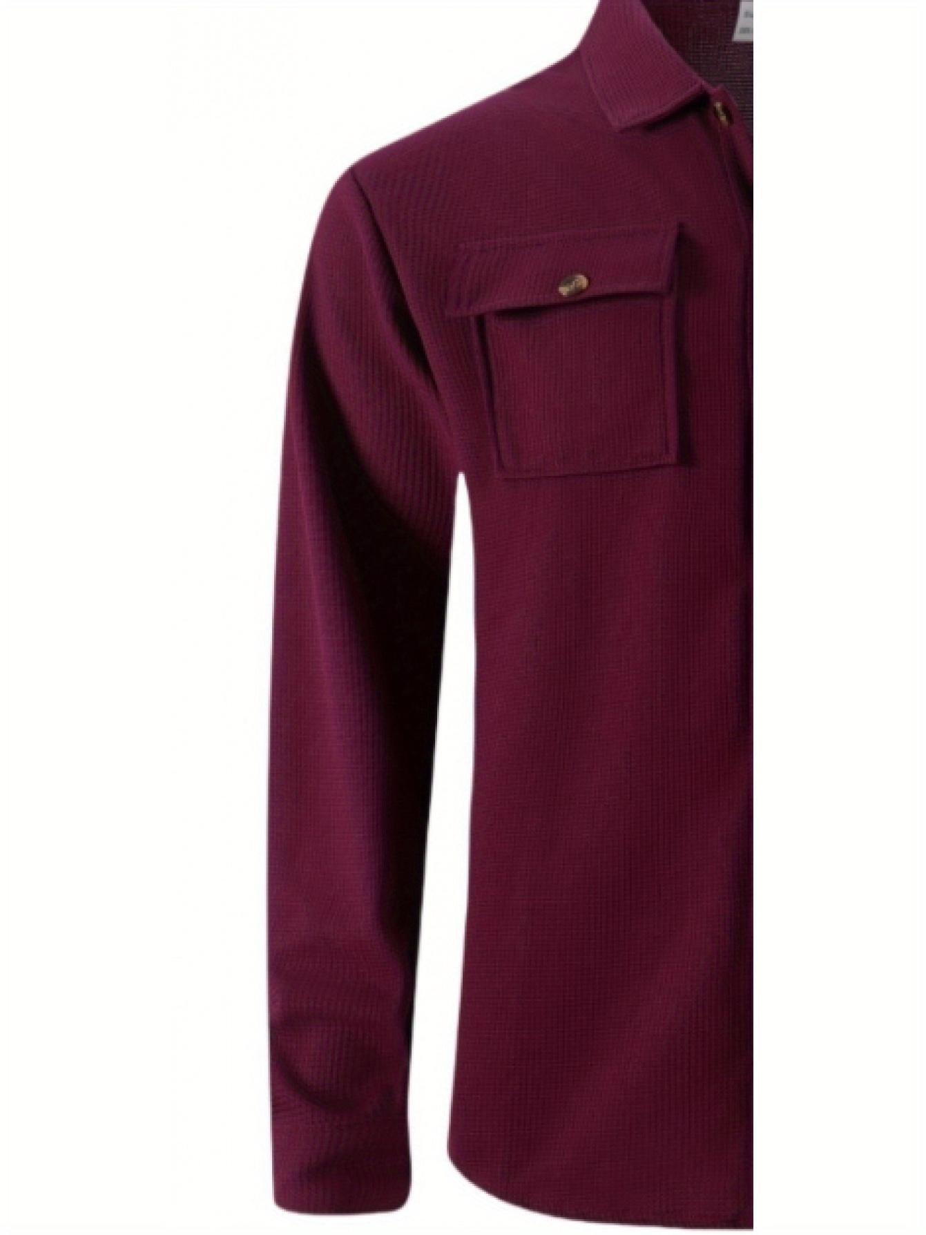 Autumn New Waffle Long Sleeved Pants Two-Piece Set Solid Color Double Pocket Button Up Cardigan Shirt Set for Men