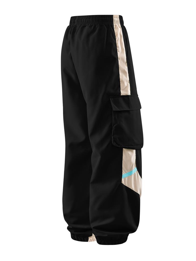 CCCMAI Men's Cargo Pants with Multiple Pockets - Durable Polyester, Machine Washable, Perfect for Hiking and Outdoor Activities, Breathable Comfortable Loose Fit Long Pants with Color-Blocked Side Panels and Drawstring Waist Design. Menswear