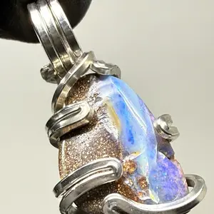Small Australian Queensland Opal Sterling Silver PENDANT Unique Artisan Crafted Design 925