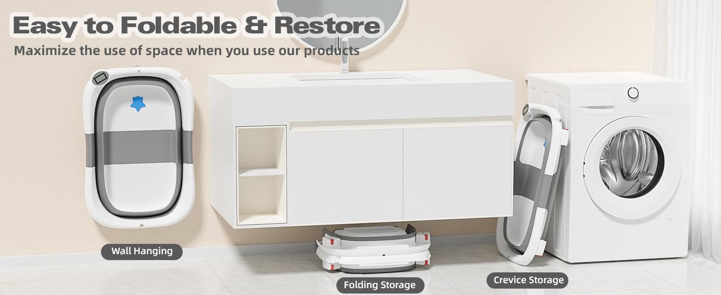 Collapsible Baby Bathtub with Real-time Temp Monitor + Floating Cushion, Foldable Baby Bath Tub Set - Perfect Portable Travel Baby Tub Cute Care Collapsible Baby Bathtub with Real-time Temp Monitor + Floating Cushion, Foldable Baby Bath Tub Set - Perfect Portable Travel Baby Tub Cute Care