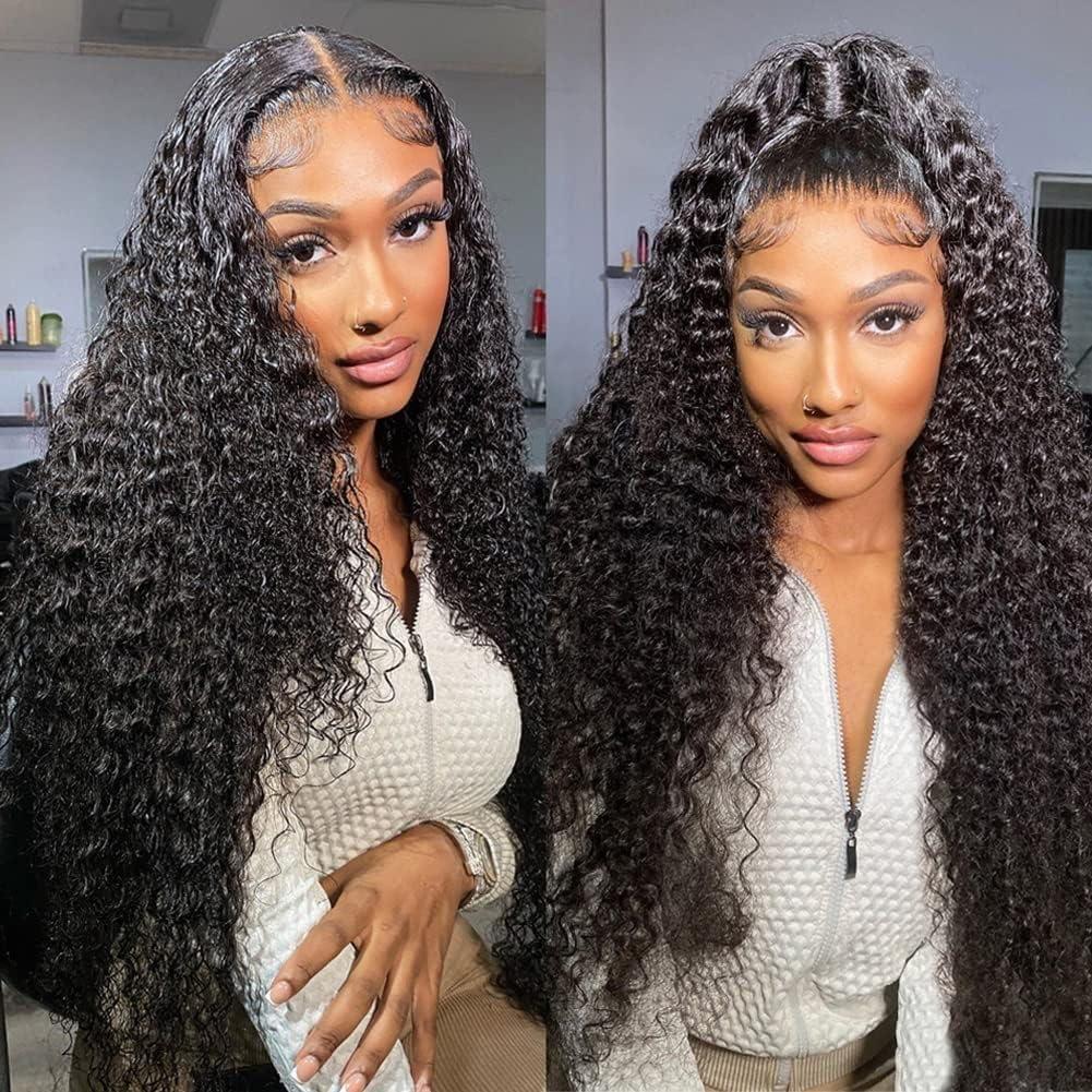 Bling Hair 32 34 Inch 13x4 13x6 Kinky Curly Lace Front Wig Human Hair Pre-plucked Brazilian 13x4 Deep Wave Frontal Wig Hd Lace Wigs Natural Color Hair Wig For Women
