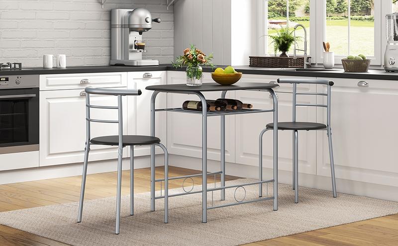 Yaheetech 3 Piece Dining Table Set Kitchen Table & Chair Sets for 2 with Steel Legs and Storage Rack for Kitchen Apartment Small Space