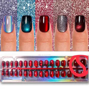 150PCS Cat Eye Press-On Nails Kit, CurvLife Soft Gel Nail Tips with 5 Magical Galaxy Shades – Pink, Emerald, Violet, Ocean Blue & Silver. Shimmering Aurora Cat Eye Effect, 30 Nails Per Style, 15 Sizes for Perfect Fit, Durable & Easy to Apply