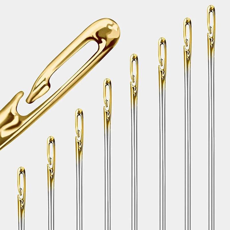 30pcs Self Threading Needles, Stainless Steel Blind Sewing Needles with Solid Wood Needle Case, Sewing Supplies for Home Use for DIY Embroidery Mending Sewing Projects
