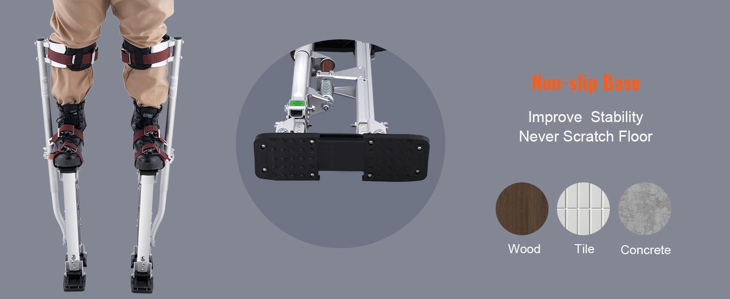 VEVOR Drywall Stilts, 18''-30'' Adjustable Aluminum Tool Stilts with Protective Knee Pads, Durable and Non-slip Work Stilts for Sheetrock Painting, Walking, Taping, Silver