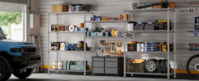 Raybee Furniture 5-Tier Wire Shelving - Heavy Duty Metal Shelves for Loads up to 1200LBS, Adjustable Garage & Pantry Storage Raybee Furniture 5-Tier Wire Shelving - Heavy Duty Metal Shelves for Loads up to 1200LBS, Adjustable Garage & Pantry Storage