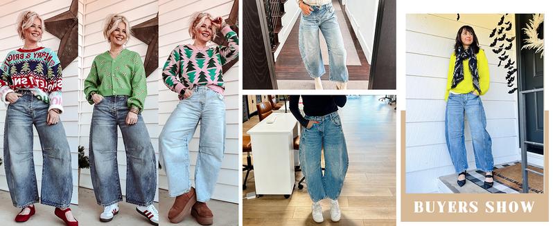 PiePieBuy Women's Vintage Boyfriend Jeans Baggy Wide Leg Denim Pants with Mid Rise Barrel Leg Ankle Length Loose Trouser Bottom Style Cute Blue Womenswear Casual Fit Fabric Pockets