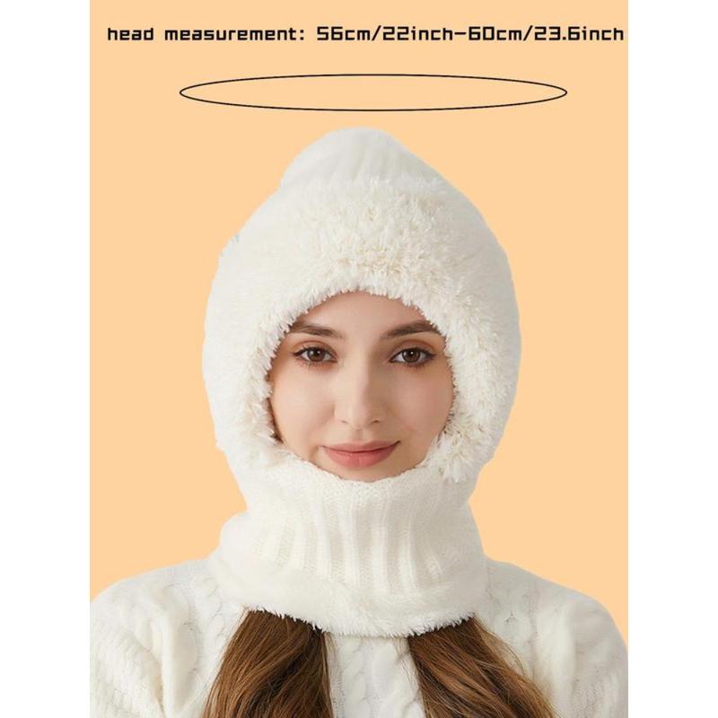 Women's Solid Color Pom Pom Decor Beanie Hat, Casual Warm Thickened Knit Hat for Fall & Winter, Fashion Accessories for Women & Girls Bonnet With Bunny Ears Bonnet