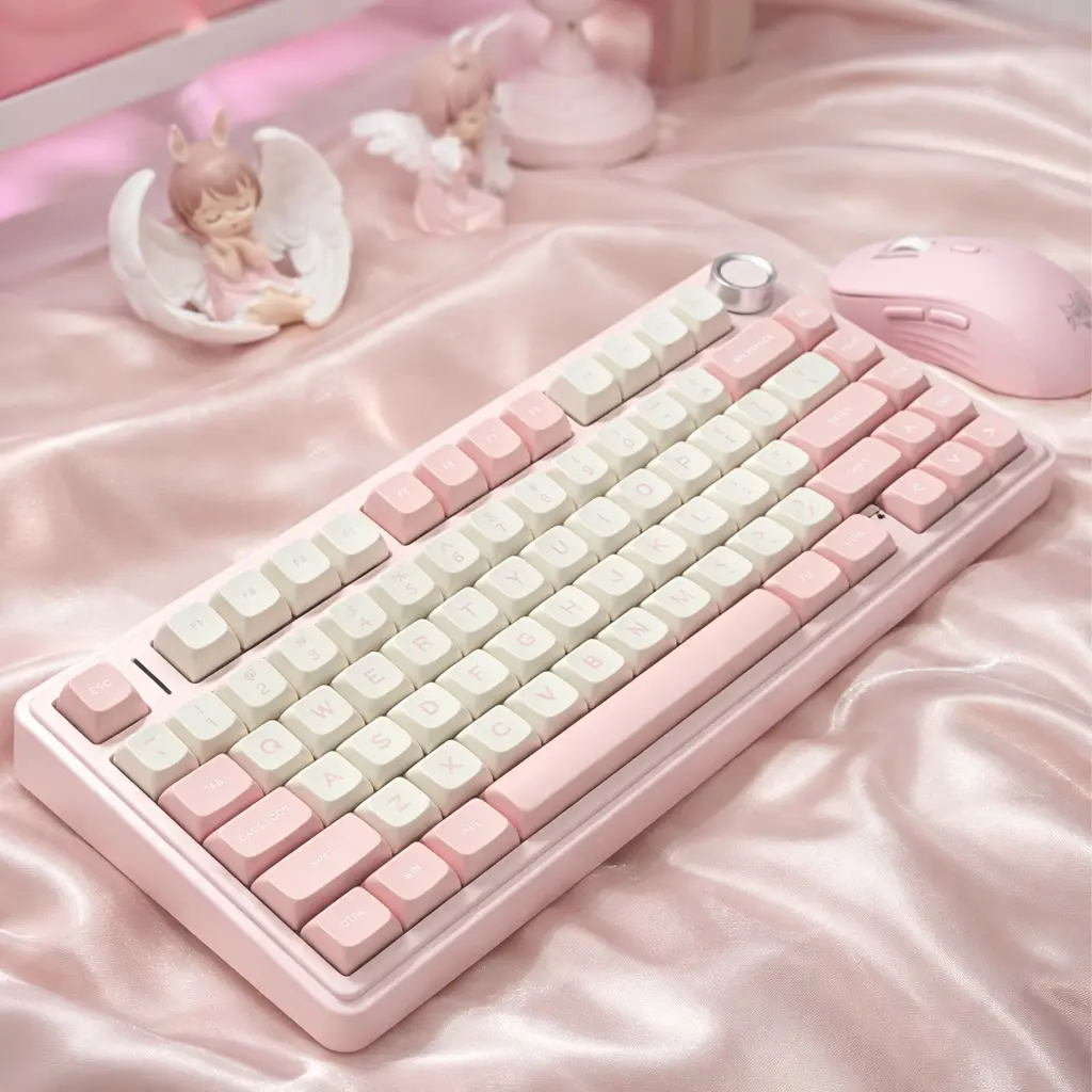 AULA F75 75% Sturdy Cute Pink Wireless Mechanical Creamy Keyboard - Tri-Mode, Hot Swap, RGB Lights, Pastel Desk Aesthetic, Gaming & Work Keyboards, PC Accessories, Tools and Gadgets, Cute Girly Gifts, Things to Buy,back to school,back to school haul