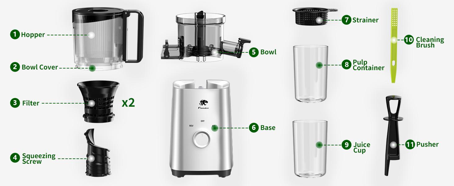 Cold press juicer, 5.3/6.0/6.5 inch wide feed chute juice extractor, with handle, high juice output rate, professional slow stirring type puree machine, suitable for whole vegetables and fruits, easy to clean, suitable for batch juicing.