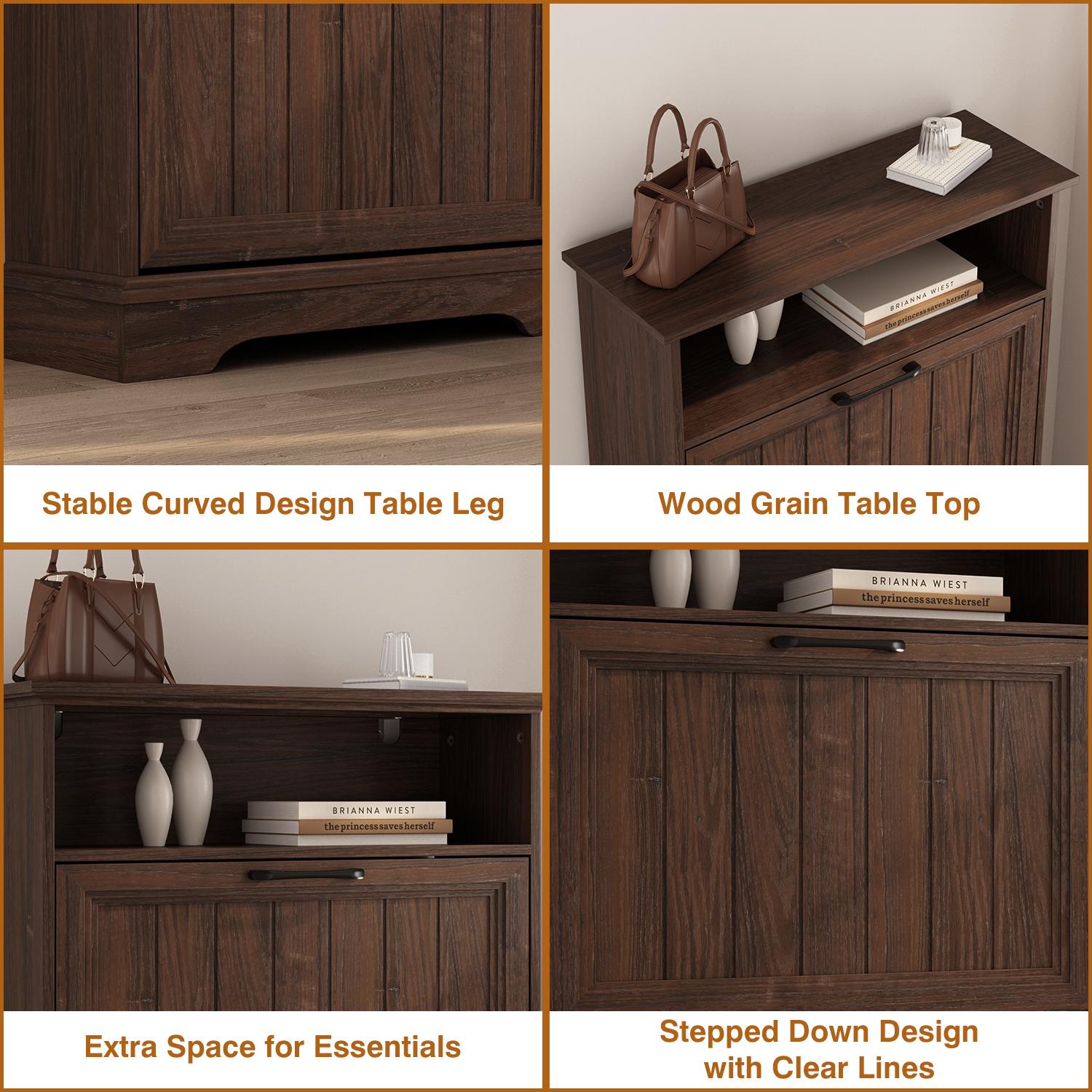 PieDle Shoe Storage Cabinet with 2-4 Flip Drawers, 24" W Farmhouse Modern Hidden Shoes Rack with Adjustable Shelves & Open Storage, Narrow Slim Shoe Organizer for Front Door Entrance, Entryway PieDle Shoe Storage Cabinet with 2-4 Flip Drawers, 24" W Farmhouse Modern Hidden Shoes Rack with Adjustable Shelves & Open Storage, Narrow Slim Shoe Organizer for Front Door Entrance, Entryway