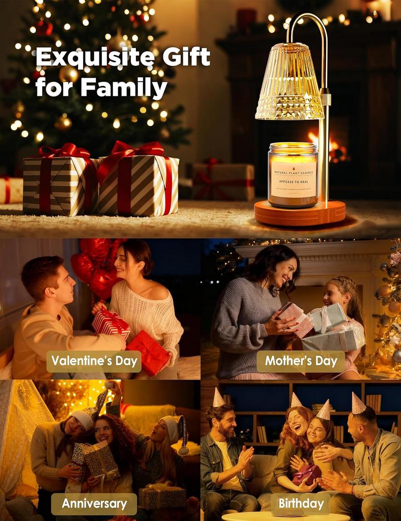 Limited Luxury Wax Warmer Lamp! Dimmable Aromatherapy Candle Lamp, Retro Glass Shade, Bedroom Ambient Sleep Aid Lamp，House Warming Gifts New Home,Gifts for Women, Golden Glass Shade, Wood Base