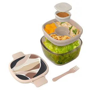 Bentgo Glass All-in-One Salad Prints Container - Salad Bowl for Meal Prep, Lunch Box with Lid
