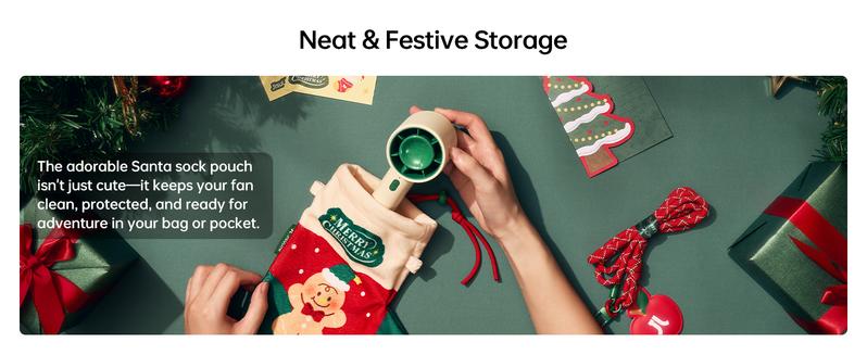 JISULIFE Christmas Limited Edition Handheld Fan Life10 Portable Rechargeable Fan Up to 22H Cooling Gift for Women Men