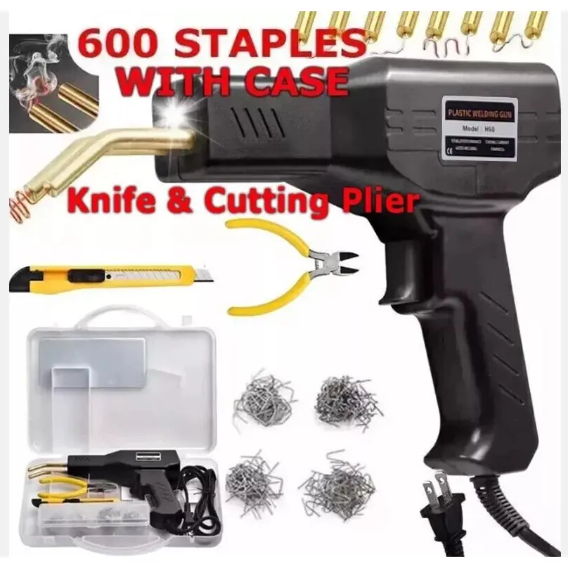 Hot Stapler Car Bumper Fender Fairing Welder Gun Plastic Repair Kit +600 Staples Gas Welding Kits Handheld Welding Machine