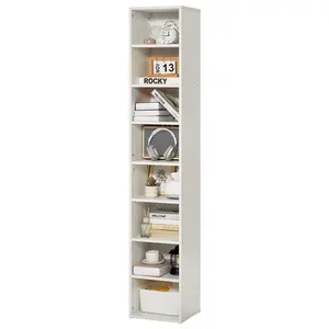 VEVOR 8 Tiers Narrow Bookshelf,  , 71 in Wooden Tall Open Bookcase with  Height-Adjustable Shelf, Freestanding Display Storage Floor Bookcase Bookshelf for Library, Bedroom, Living Room, Office, White
