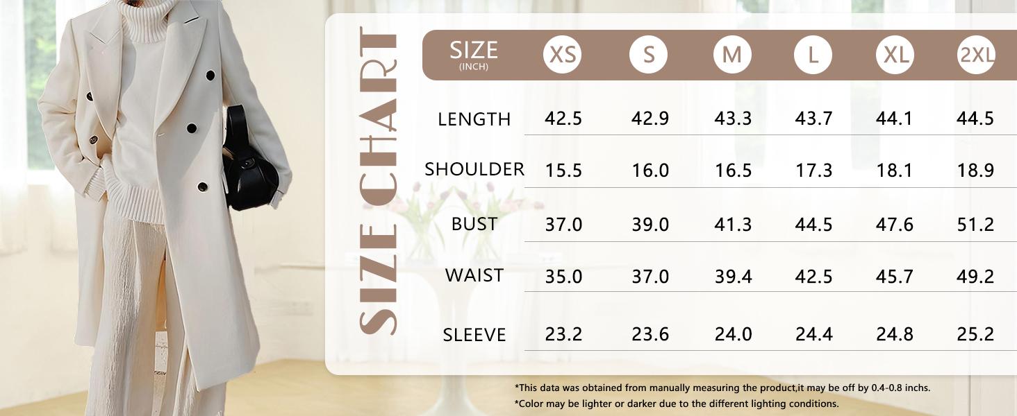 IDEALSANXUN Womens Long Wool Coats Fall Winter Double Breasted Trench Coat Peacoat Midi overcoat jacket lapel