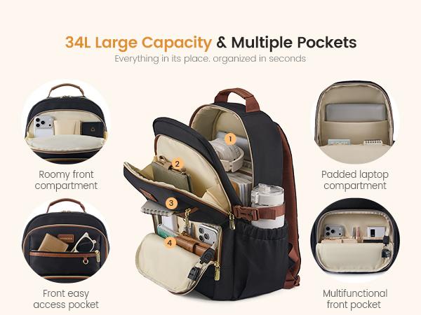 LOVEVOOK Laptop Backpack for Women, 15.6 Inch Travel Backpack with Giant Tumbler Holder Pocket, Multi-Pocket College School Bookbag Purse, Water-Resistant Work Daypack for Teacher Nurse