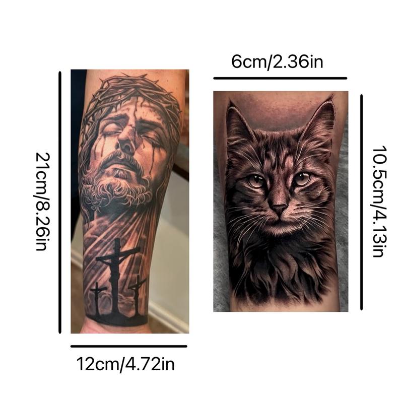 76 Sheets Large Black Temporary Tattoo Stickers - Tribal Wolves, Tigers, Lions, Snakes, Skulls, 12 Fake Tattoo Stickers for Men & Women Arm Designs