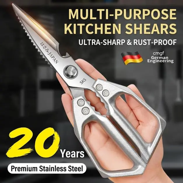 Rust-Proof Food-Grade Alloy Steel Scissors – Heavy-Duty Multi-Function Kitchen Shears – Bacteria-Resistant, Sharp & Effortless – Perfect for Poultry, Meat, Fish, Fruits & Veggies – Healthy Cooking Starts Here