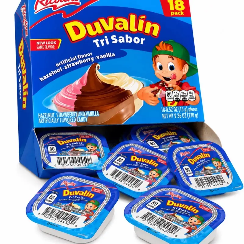 Duvalin Tri Sabor 18 pack Hazelnut Strawberry and Vanilla Ricolino Chocolate Mexican Candy