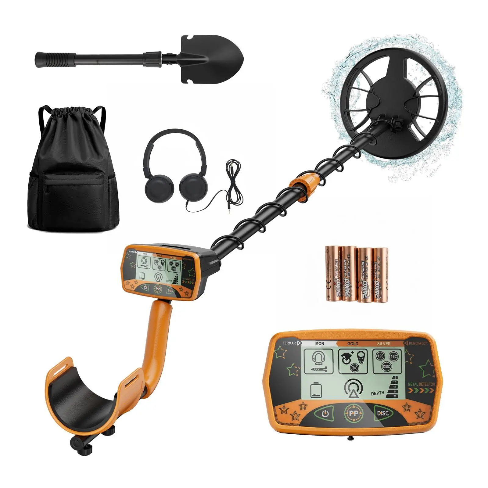 Metal Detector for Adults & Kids, Waterproof Metal Detectors with High Accuracy 8" Search Coil, All Metal & Disc Modes for Gold Detector,Orange,summerwins