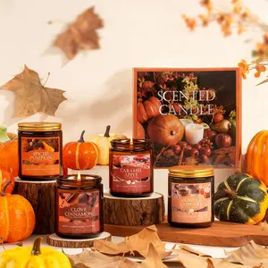 Autumn Candle Set 4pcs Home Soy Wax Candles Spiced Pumpkin Clove Cinnamon Vanilla Cake Caramel Apple Seasonal Decor Premium Fragrance Handpoured
