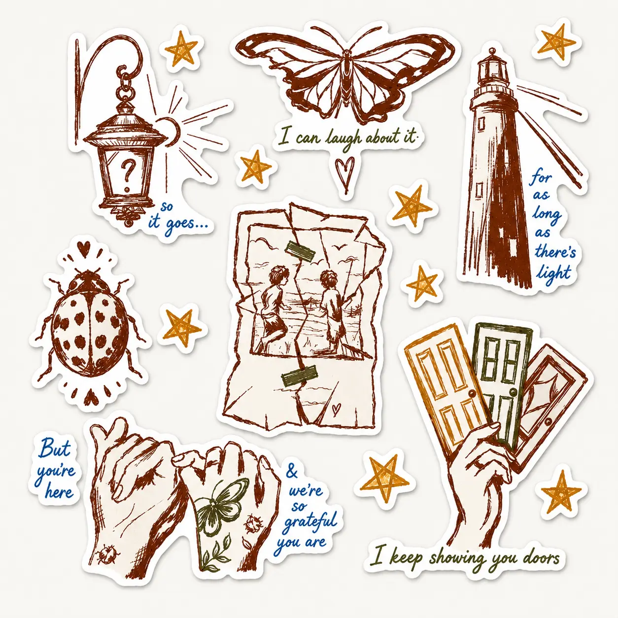 NK Inspired Sticker Pack, The Great Divide Lyric Decals, Lighthouse Butterfly Door Vinyl Stickers, Indie Folk Music Fan Gift