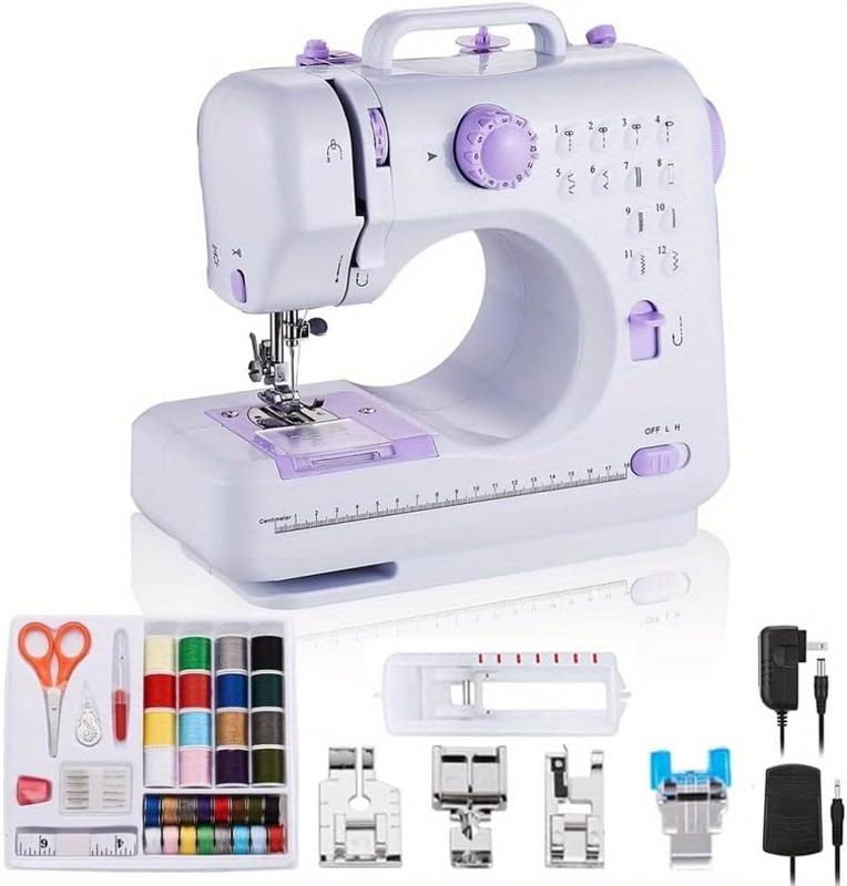 Portable Mini Electric Sewing Machine – 12 Built-in Stitches, 2-Speed Control, Foot Pedal Operation, Built-in Light, Storage Drawer & Complete Sewing Kit – Perfect for Beginners & Home Use (Purple)