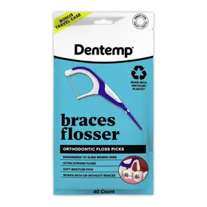Dentemp Braces Flosser | Ultra-Strong Floss & Soft Bristle Pick | Easy & Effective Clean for Braces | 40 Count (Pack of 1) and Travel Case