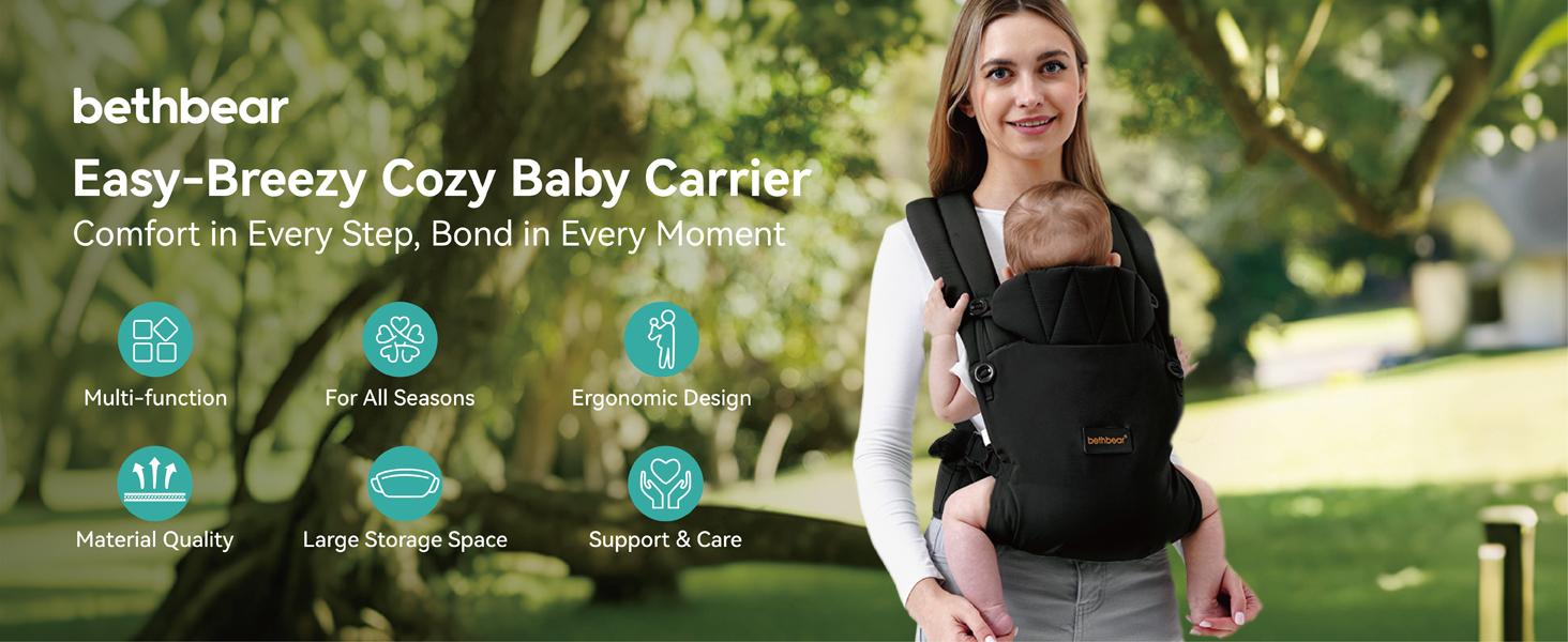 Baby Carrier 7-45 lbs with Natural Material, Newborn to Toddler, Ergonomic Design,Versatile and Adjustable,Hands Free for Moms&Dads