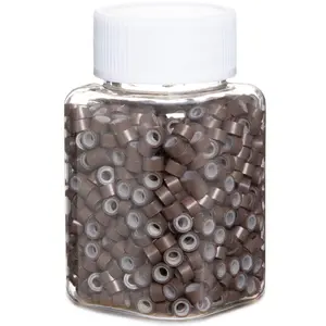 Brown-Colored 1000pcs 5mm Hair Extentions Beads, Silicone Lined Micro Rings Links, I Tip Weft Sew in and Hair Tinsel Beads for Hair Extensions